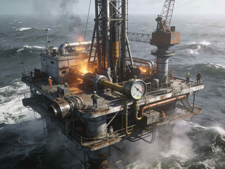 Offshore oil rig in harsh operating conditions